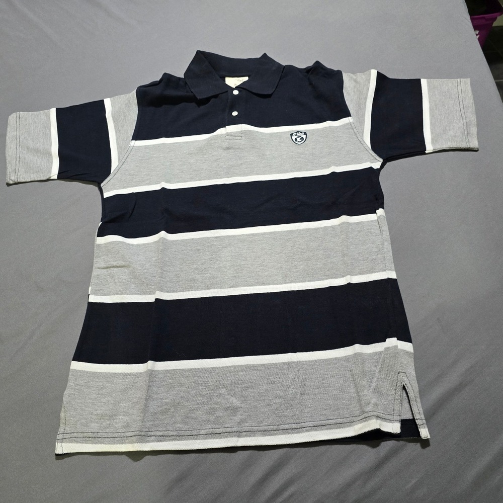 G-Unit Polo Shirt Men Medium Navy Grey Striped Heavyweight Cotton Y2K Streetwear